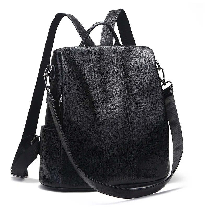 

Cowhide Backpack Calf Leather Backpacks Women Mochila Feminina Zipper Backpack Bookbags Anti-theif Design