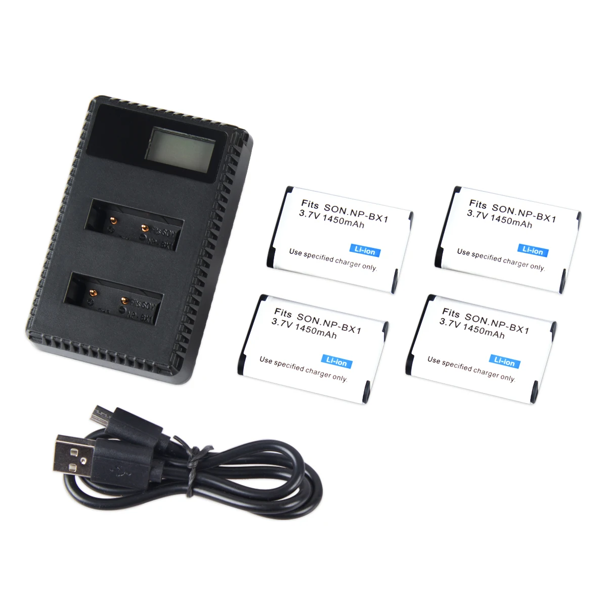

Replacement Battery (4-Pack) and LCD Rapid Dual Charger for Sony NP-BX1, NP-BX1/M8 and Sony Cyber-shot DSC-HX50V, DSC-HX300, D