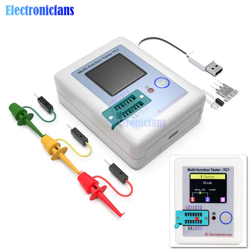 Транзистор тестер 1,8 дюймов красочный дисплей Многофункциональный LCR-TC1 тестер детектор для диода Триод конденсатор резистор NPN PNP
