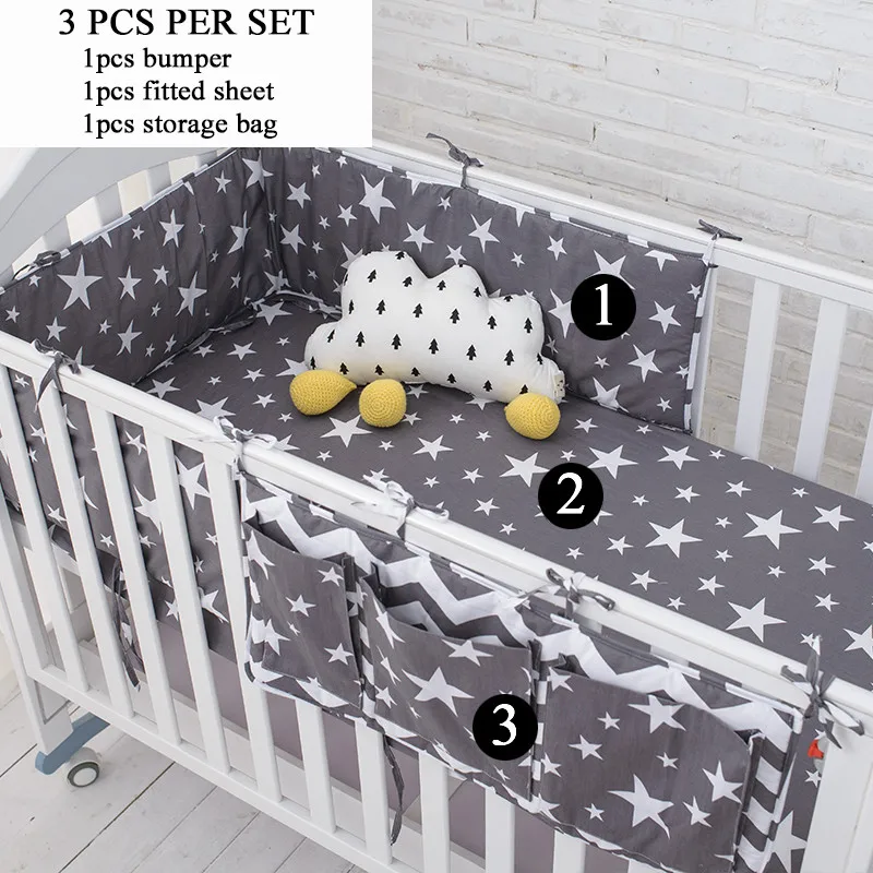 Muslinlife серое постельное белье со звездами набор, многофункциональная детская безопасная спальная детская кровать бамперы набор мягкая детская кроватка кровать висячая сумка для хранения
