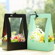 Цветочная корзина, бумажная коробка, 5 шт, портативная упаковочная коробка для цветов, водонепроницаемая Цветочная свежая сумка для перевозки цветов в зеленом, черном, розовом цвете