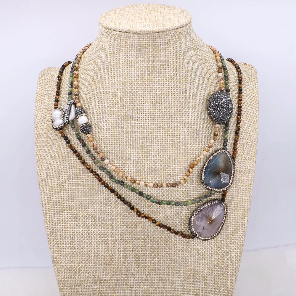 

Natural stone necklace mix kind of beads druzy necklace Gems jewelry for women 1113
