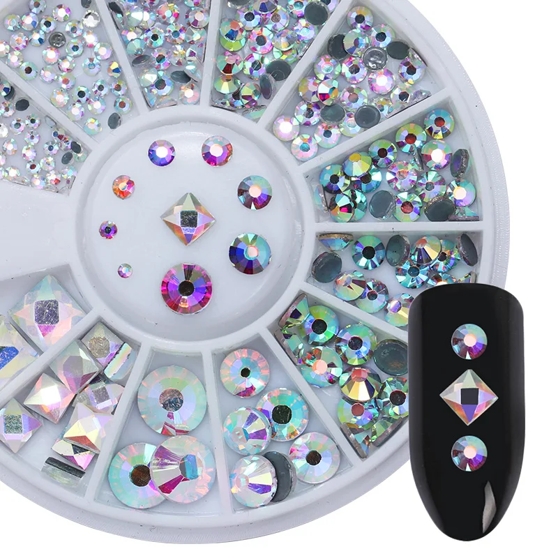 

1 Box 3D Chameleon Rose Gold Nail Rhinestone Moon Flakies Silver Round Flat Bottom Nail Art Decoration In Wheel