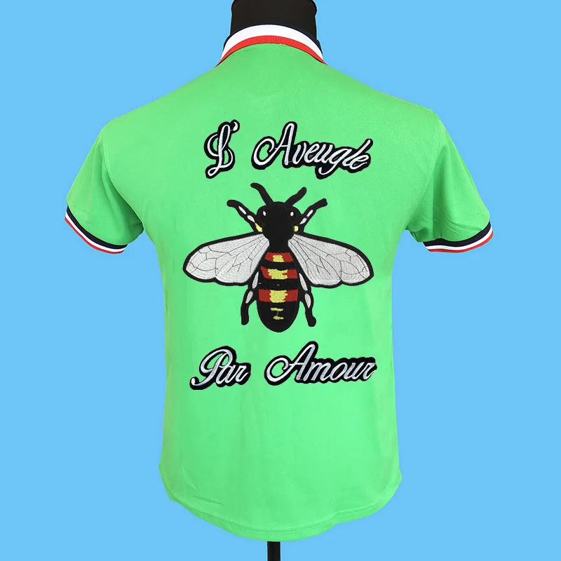 Бренд seestern новые мужские рубашки поло трикотажные окрашенные Воротник сзади аппликация вышивка, blind love bee Модные топы - Цвет: Зеленый