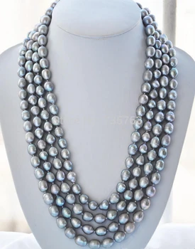 

HOT N963 13mm NATURE gray rice freshwater pearl necklace 100inch