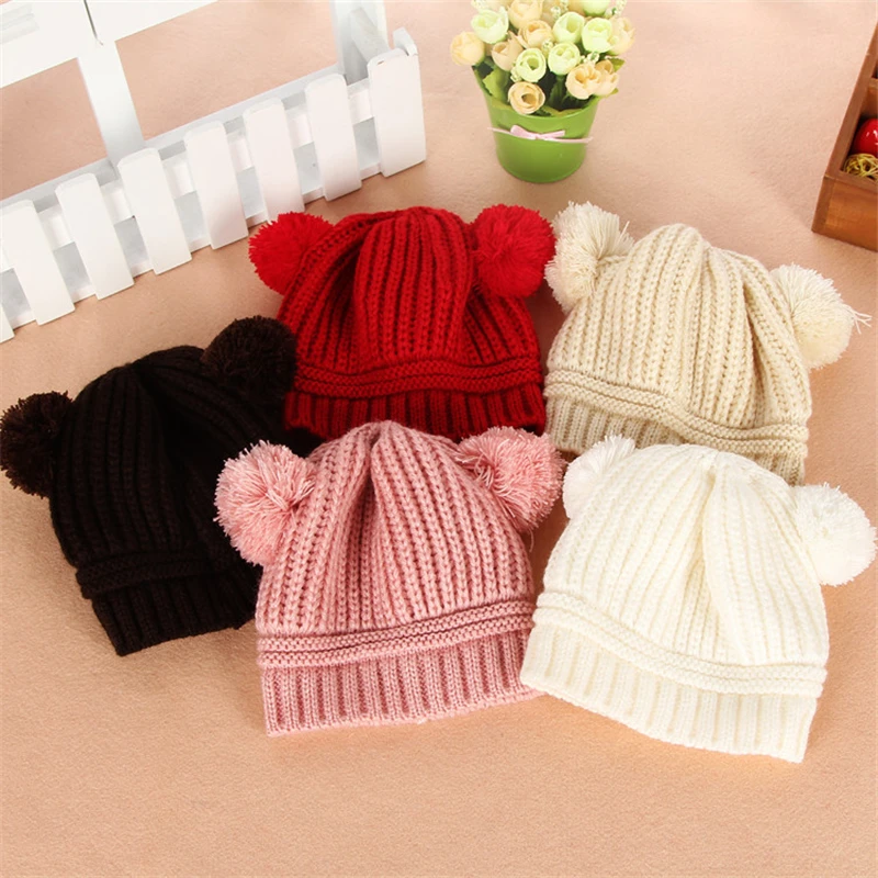 

Dual Pom Poms Ball Winter Hats For Kids Boy Girls Cute Children Hats Toddler Baby Warm Winter Knitted Beanie Hat Newborn Cap