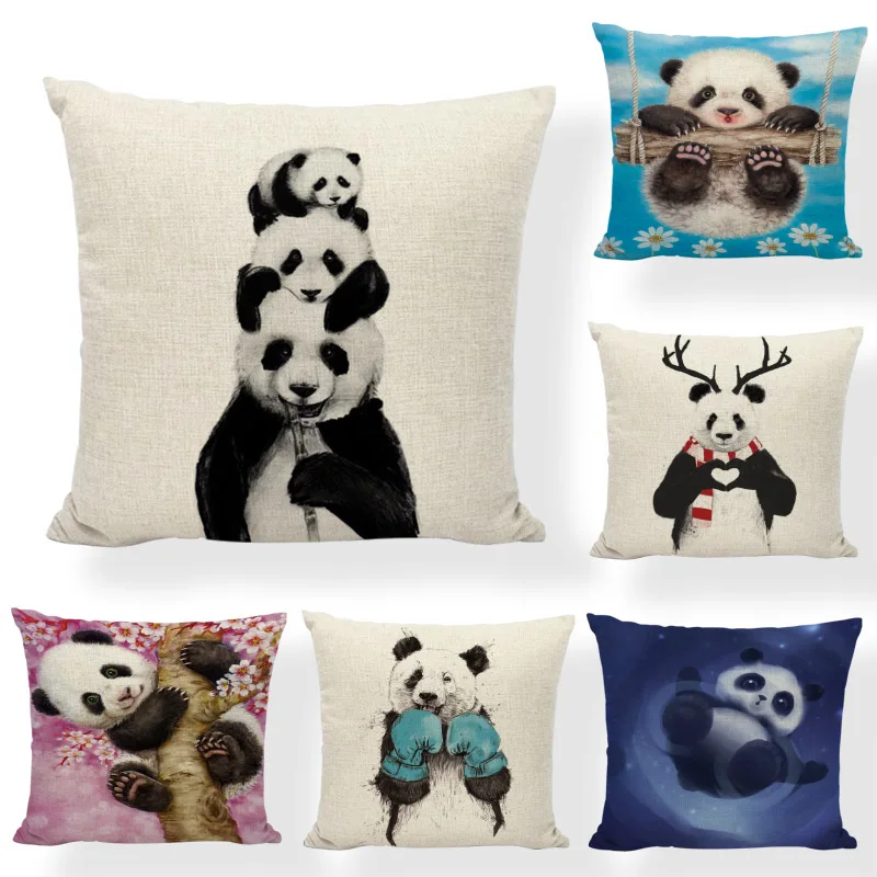 

Simple Cartoon Cute Panda Throw Cushion Cover Chic Boxing Gloves 45*45Cm Pipe Swing Home Car Decoration Christmas Hat Pillowcase