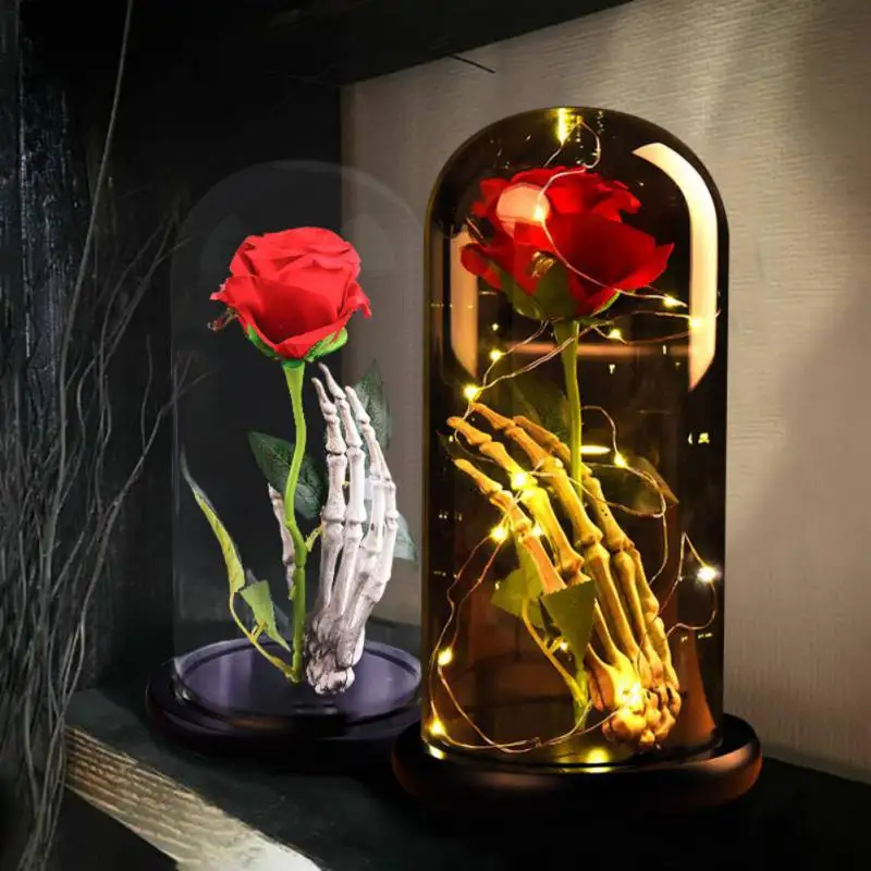Светодиодный светильник в виде Розы и зверя на батарейках, красный цветок, настольная лампа, романтический подарок на день Святого Валентина, День рождения, украшение