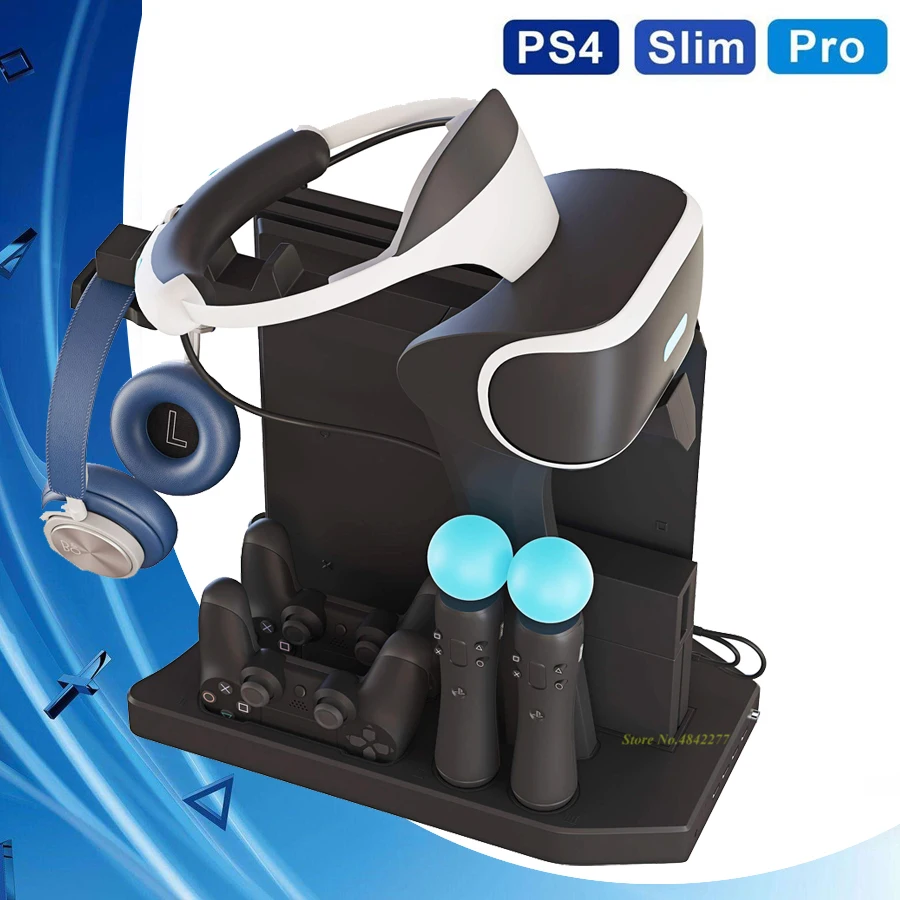 PS4 Pro тонкий вентилятор вертикальная подставка, охлаждающий кулер, контроллер зарядное устройство дисплей база для PS4 VR Playstation 4 Pro Slim PSVR витрина