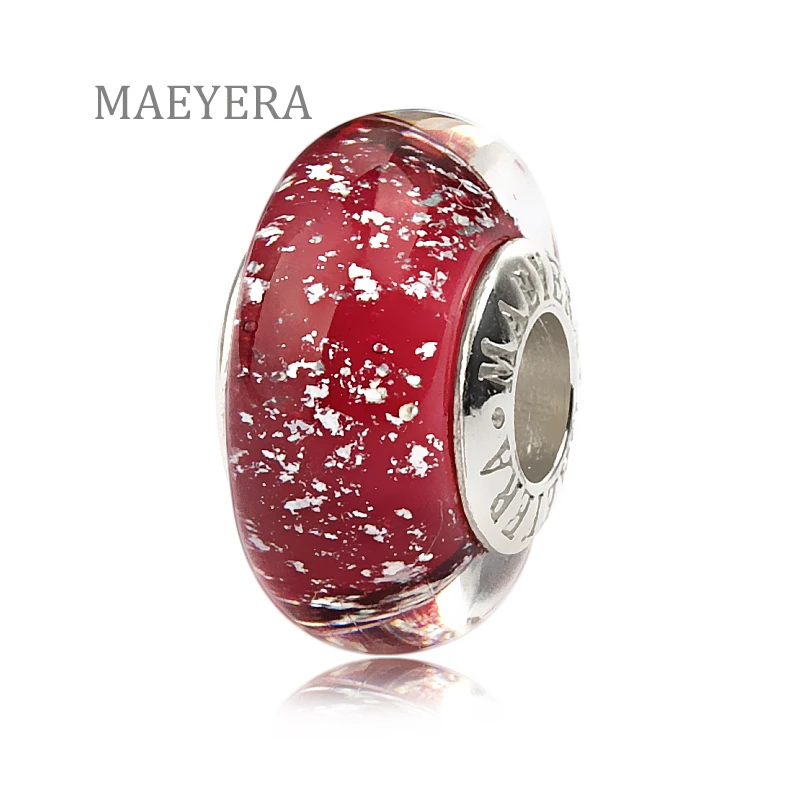 MAEYERA настоящие S925 лампворк бусины серебро песок розовый муранское стекло для