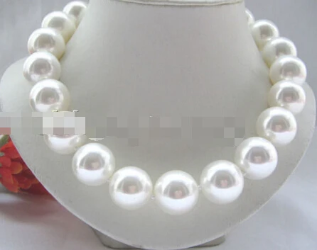 

Free shipping@@@@@Beautiful 18" 20mm bright white perfect round south sea shell pearl necklace