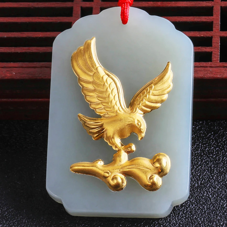 

Hetian Jade Good Luck Fine Quality Men Women Necklaces Gold Inlaid jade Jewelry Natural Hand-carved Chinese Hetian Jade Pendant