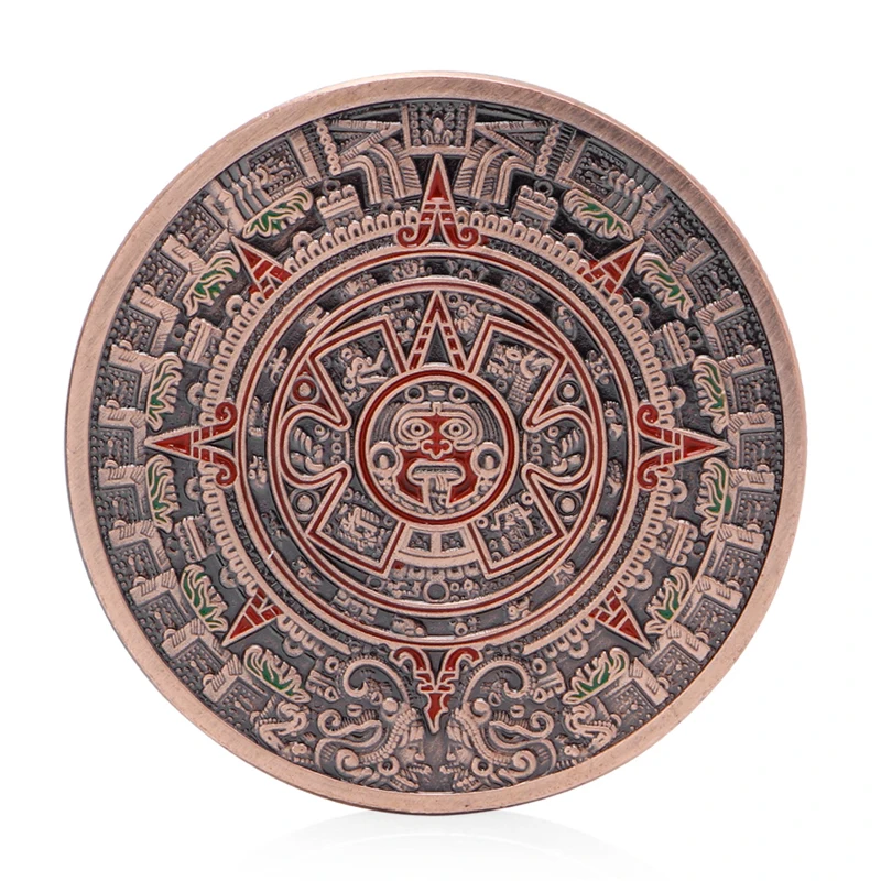 

The Mayan Aztec Long Count Calendar Red Bronze Commemorative Coin Art Collection Home Decor