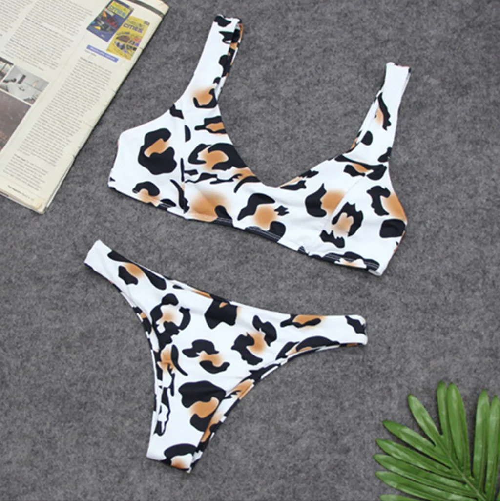 Bowknot Bikini Set Leopard Women Push-Up Two Piece Bathing Swimwear Sexy Micro Bikinis Beachwear Swimsuit Biquini#H