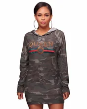 Long Sleeve Camouflage Letter Print Hooded Mini font b Dress b font Autumn Women font b