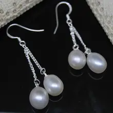 Новые прекрасные натуральные 7-8 мм белые жемчужные серьги akoya, серьги с надписью, ohrring Pendiente,, серебряные ювелирные изделия