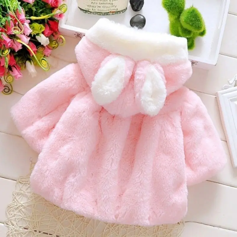 NEW Newborn Kids Baby Girls Warm outerwear Hoodie Hooded Coral Velvet coat top For Age 0-24 Months Snow Wear