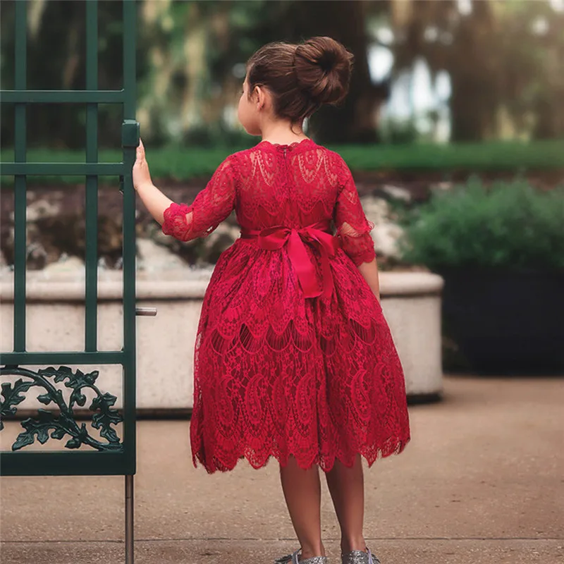 2019 New cute Toddler Kids Baby Girl Lace Flower Princess Tulle Party Pageant Dresses Clothes baby show gifts  (11)