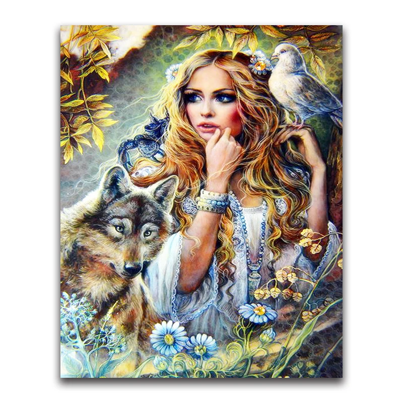 full square Diamond mosaic Wolf&girl&pigeon 3D DIY Diamond embroidery beauty&dog Full round Diamond painting Cross stitch Wolves