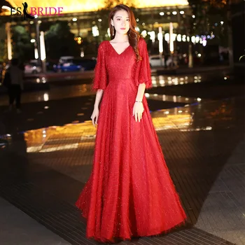

Special Occasion Evening Dress for Women Elegant Red V-neck Sexy Wedding Party Formal Dress Evening Dresses Plus Size ES1625