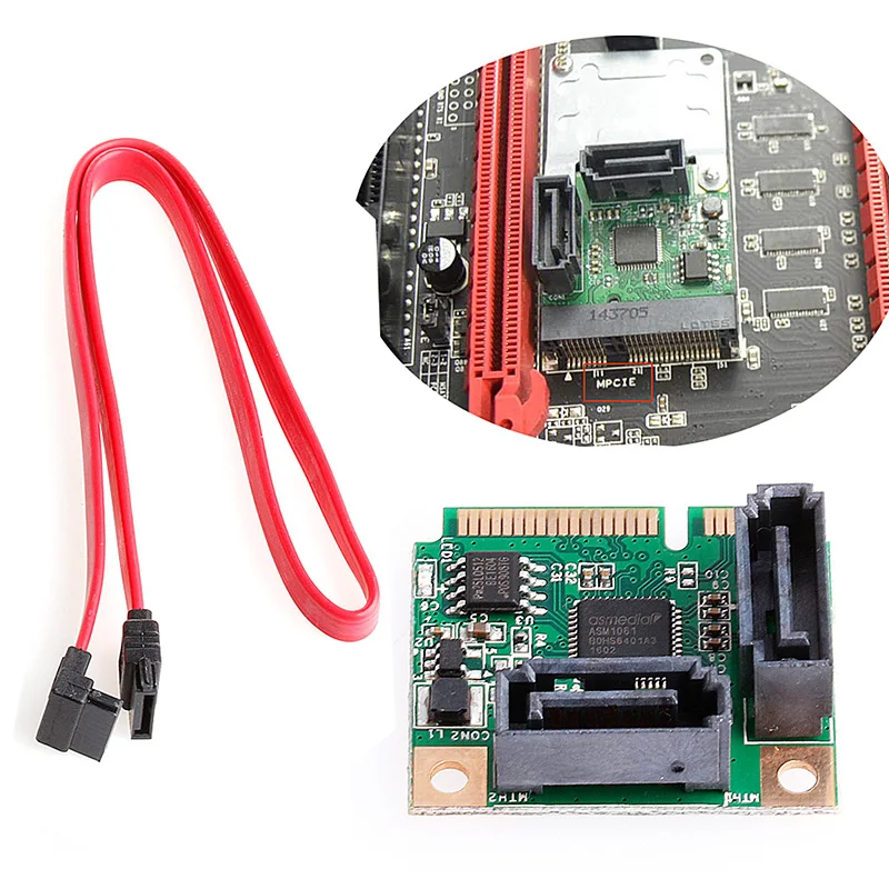 

Mini PCIe to 2 Ports SATA 3.0 III Host Controller Card 6Gb/s Single Expansion Chip Card For Computer