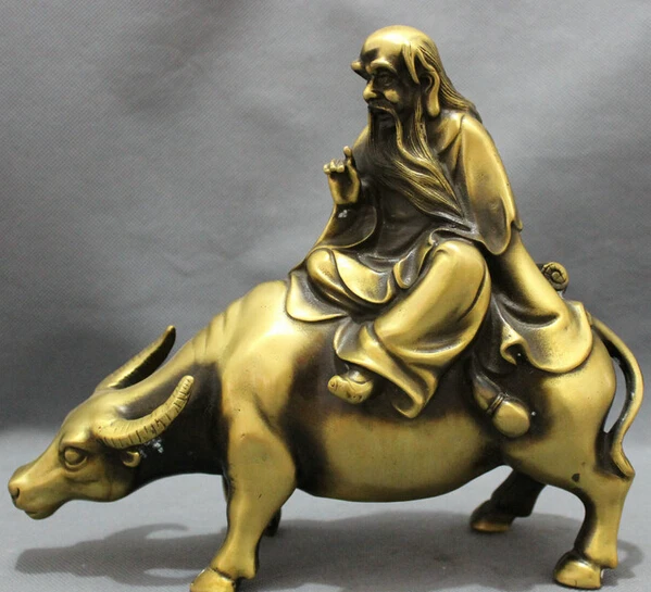 

JP S0606 9" Chinese Bronze Sculpture Taoism Literati Lao Tzu LaoZi Ride Bull Ox Statue Discount 35%