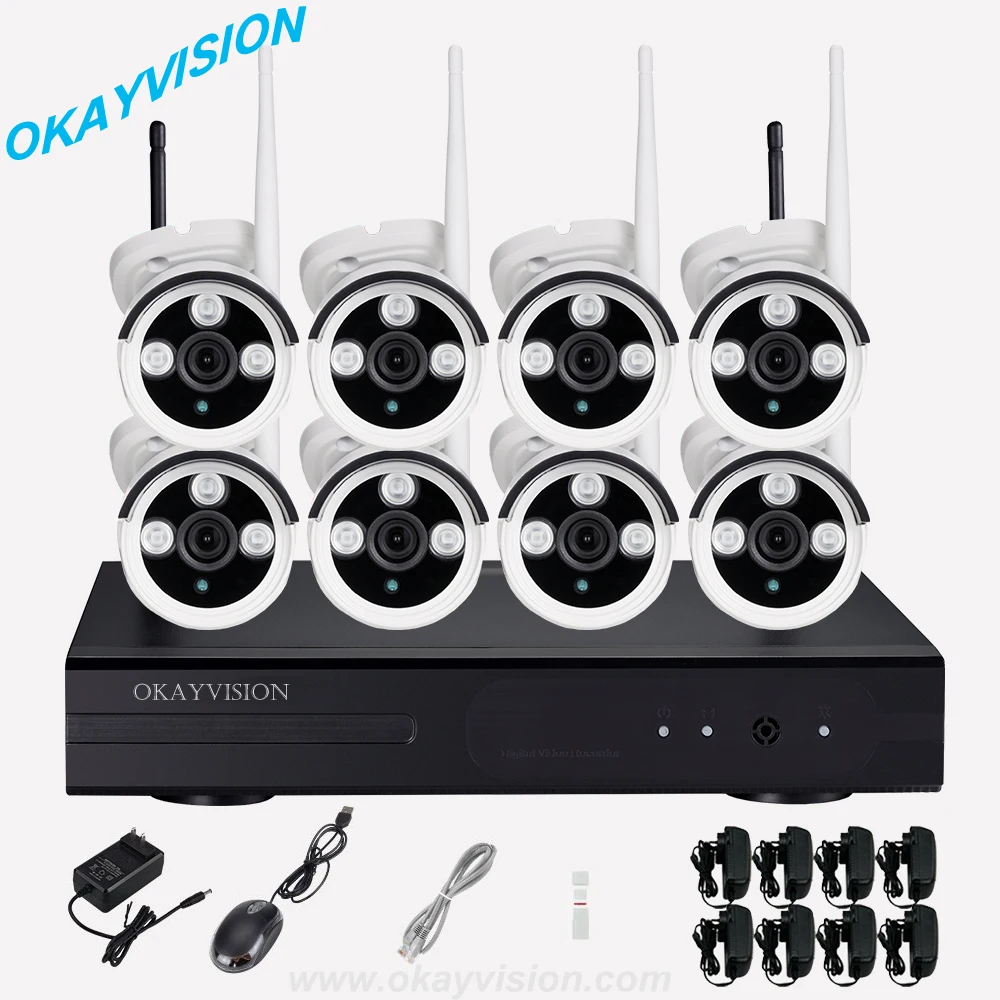 WIFI CCTV System 8ch HD P2P Wireless NVR kits bullet 1.0MP IP Camera CCTV Camera Home Security System video Surveillance Kits