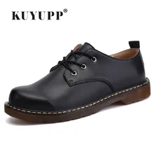 KUYUPP Angleterre Véritable Chaussures En Cuir Femmes Appartements Oxfords Chaussures Casual Dames Chaussures à Lacets Bout Rond Chaussures taille 35-44 PX128