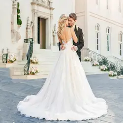 Vestidos De Noiva Bridal Gowns Gorgeous White Appliques Lace Backless Wedding Dress 2019 Bride Dresses Elegant Robe De Mariee Vestidos De Noiva Bridal Gowns Gorgeous White Appliques Lace Backless Wedding Dress 2019 Bride Dresses Elegant Robe De Mariee