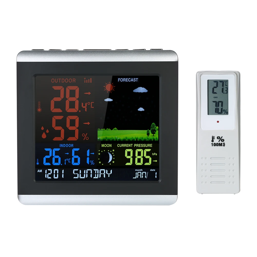 

Digital Thermometer Hygrometer Wireless Weather Station Alarm Clock indoor Temperature Humidity Meter ColorLCD Weather Forecast