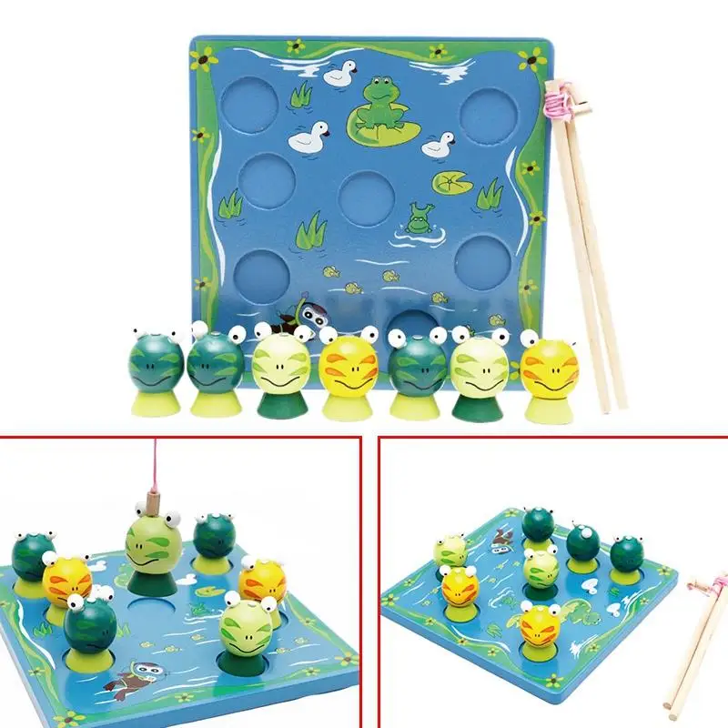 Детская головоломка для раннего образования, набор деревянных игрушек для рыбалки, лягушка, подарок для ребенка