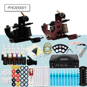 

Complete Tattoo Machine Kit 2 Tattoo Machine Stainless Steel Tips Black Power 10 Color Pigment Permanent Body Art Set