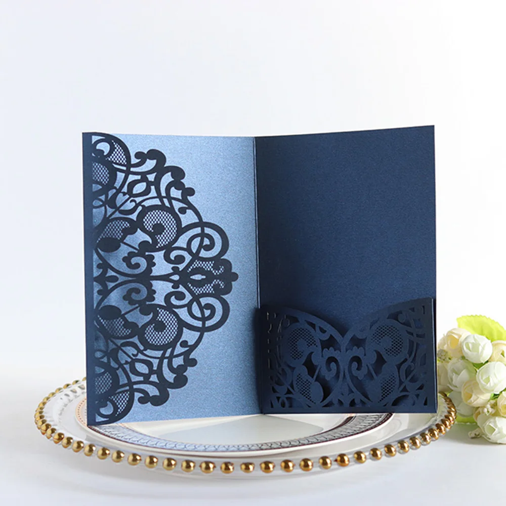  New 10Pcs Creaative Laser Cut Wedding Invitations Cards With Ribbons For Engagement Birthday Shower - 32976569317