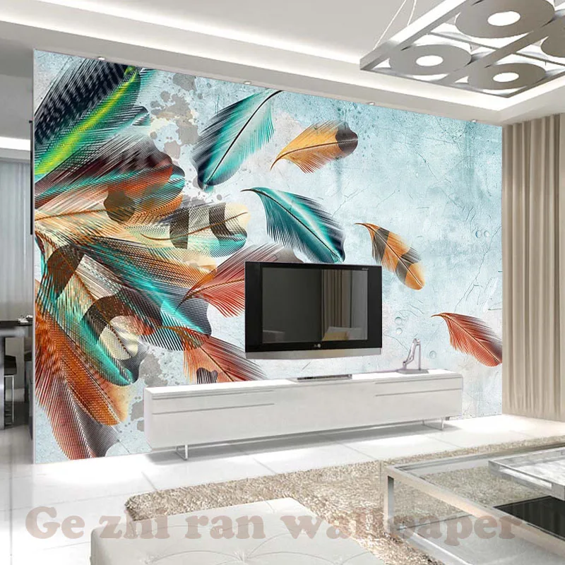 

Gezhiran Custom Wallpaper 3D Stereoscopic Retro color feathers fashion Wallpaper Mural Living Room Bedroom Wallpaper
