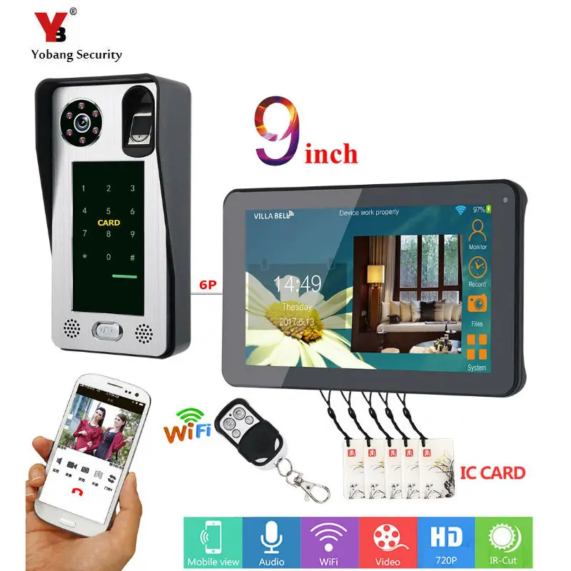 

9inch Wired Wifi Fingerprint IC Card Video Door Phone Doorbell Intercom System System,Support Remote APP unlocking,Recording