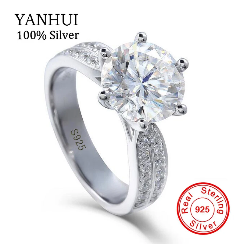 YANHUI модное Оригинальное одноцветное 925 пробы Серебряное кольцо набор 2.5ct CZ Циркон Свадебные украшения роскошные кольца обручение для женщин R06