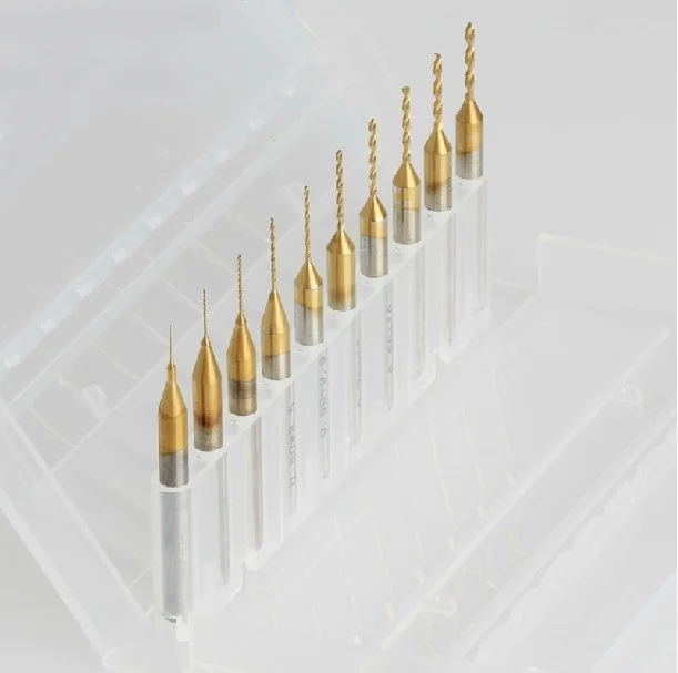 

10 Titanium Nitride Coated Carbide 0.2mm-1.1mm PCB Dremel CNC Drill Bits Router