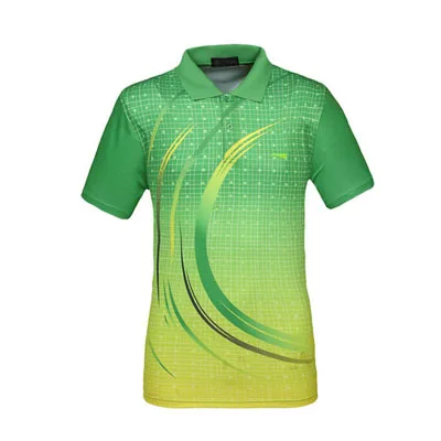 Мужские теннисные майки из полиэстера, дышащие, быстросохнущие, спортивные толстовки, термопечать, мужской Настольный теннис, бадминтон, рубашка - Цвет: 2052 green