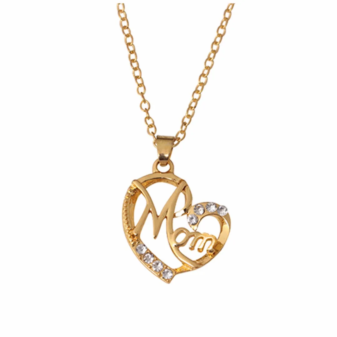Sainio Lover Heart Pendant Necklace Letter  MOM  Inlaid Crystal Chain Necklace Mother s Day Gift Birthday Gift Women Jewlery