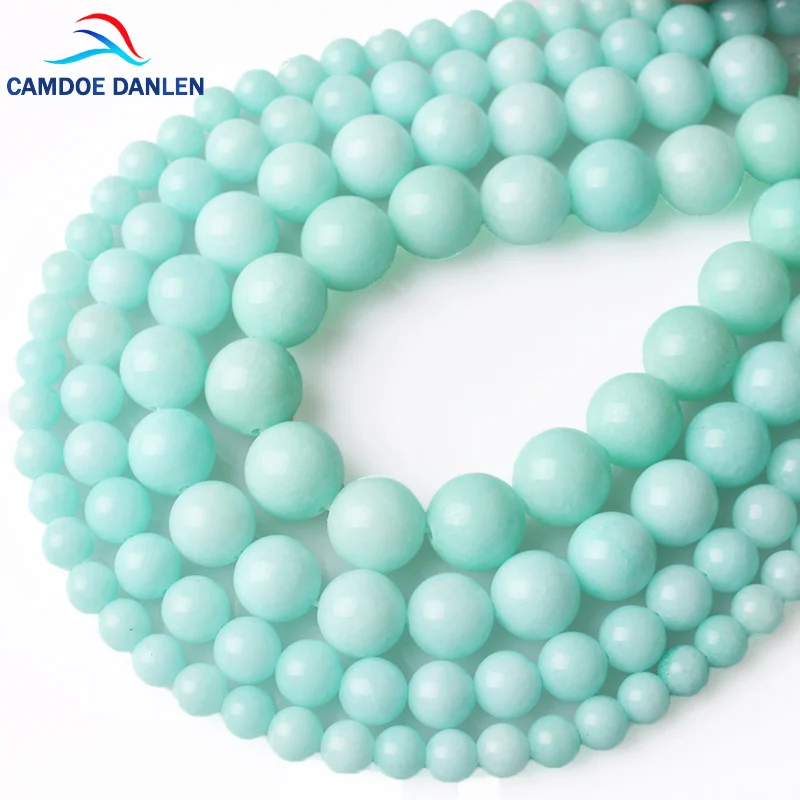

CAMDOE DANLEN Natural Stone Blue Amazonite Jades Round Loose Beads 6 8 10 12 MM Fit Diy Space Beads Necklace Jewelry Making