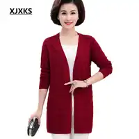 XJXKS Women's knitted cardigan 2018 spring and autumn new loose plus size solid color V collar women's sweater cardigan