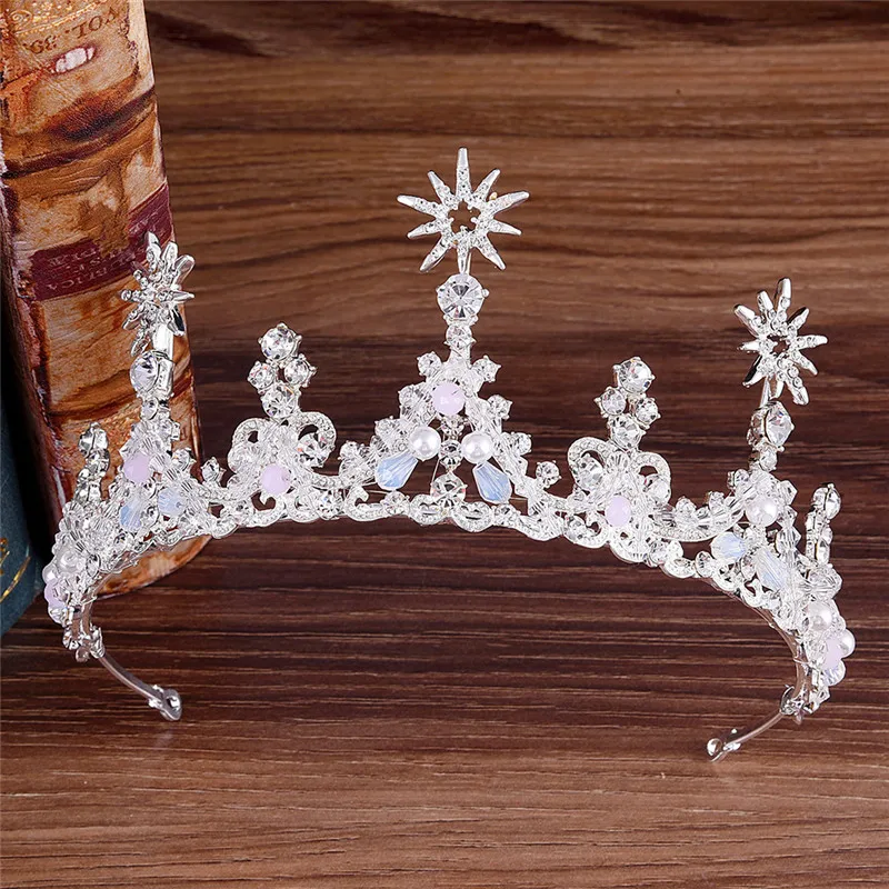 cheap Fashion Star Crown Wedding Baroque Princess Queen King Hair Jewelry Crystal Rhinestones Tiaras And Crowns Headband Bridal Tiara