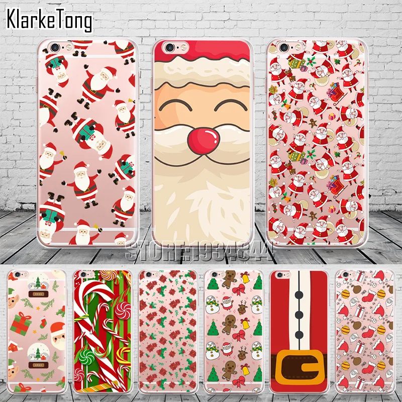 

Merry Christmas Soft Santa Claus Design Cases For Iphone 7 7Plus 6 6S 5 5S SE 8 X Transparent Clear TPU Phone Cover Coque Fundas