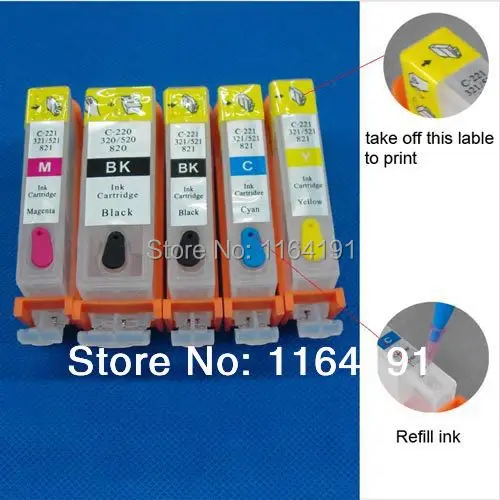 5PCS Refillable cartridge pgi520,cli521 series cartridges,suit for Canon PIXMA iP 3600/3680