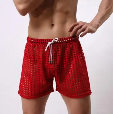 Мужские шорты для бега, сексуальные мужские пижамы для сна, прозрачные пижамные шорты, мужские Соблазнительные мужские трусы-боксеры, спортивные летние - Цвет: Красный