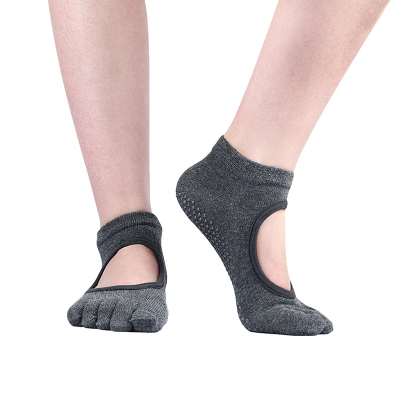 1 пара, женские носки для йоги на пять пальцев, с захватами, Пилатес, танцевальный балет, для фитнеса, без спинки, нескользящие носки, дышащие впитывающие пот
