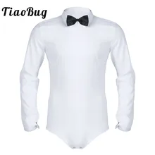 Tiaobug Для мужчин с длинным рукавом на молнии, лаконично выглядящие Цвет латинский современный танец рубашка с галстуком-бабочкой; цельный комбинезон рубашка мужские социальные рубашки для смокинга