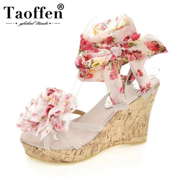 

TAOFFEN Women High Heel Sandals Open Toe Print Flower Women Summer Shoes Fashion Sexy For Wedding Footwear Size 34-39