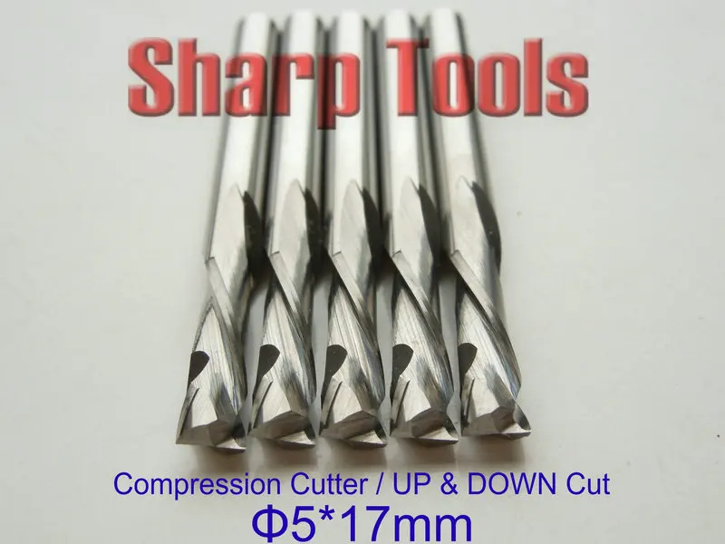 Up & Down CUT Bit 5x17mm 2 Flutes Spiral End Mill Tools Router Wood