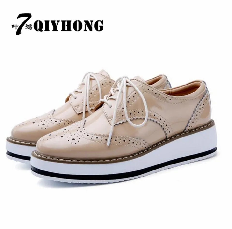 

QIYHONG High Quality Leather Ladies Shoes Selling Flat Shoes Fashion Leather Lace Spring And Autumn Women'S Shoes 35-40